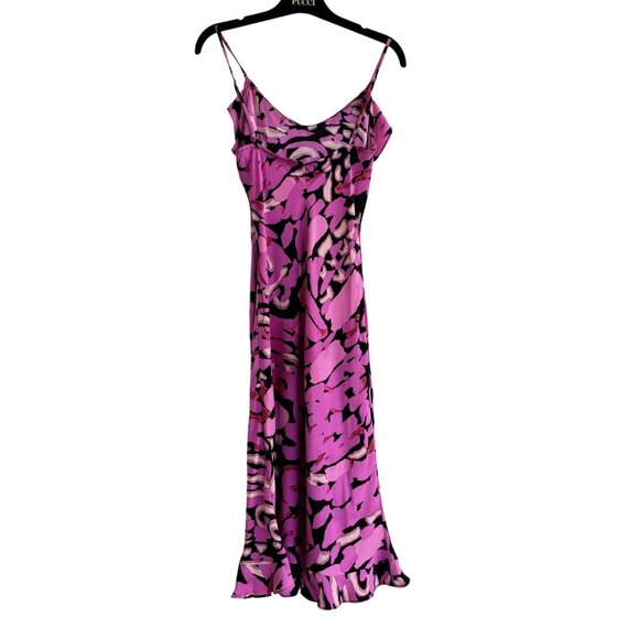 Vintage Betsey Johnson Y2K 90s Black Pink Silk Spaghetti Straps Midi Dress SizeS - Picture 5 of 9